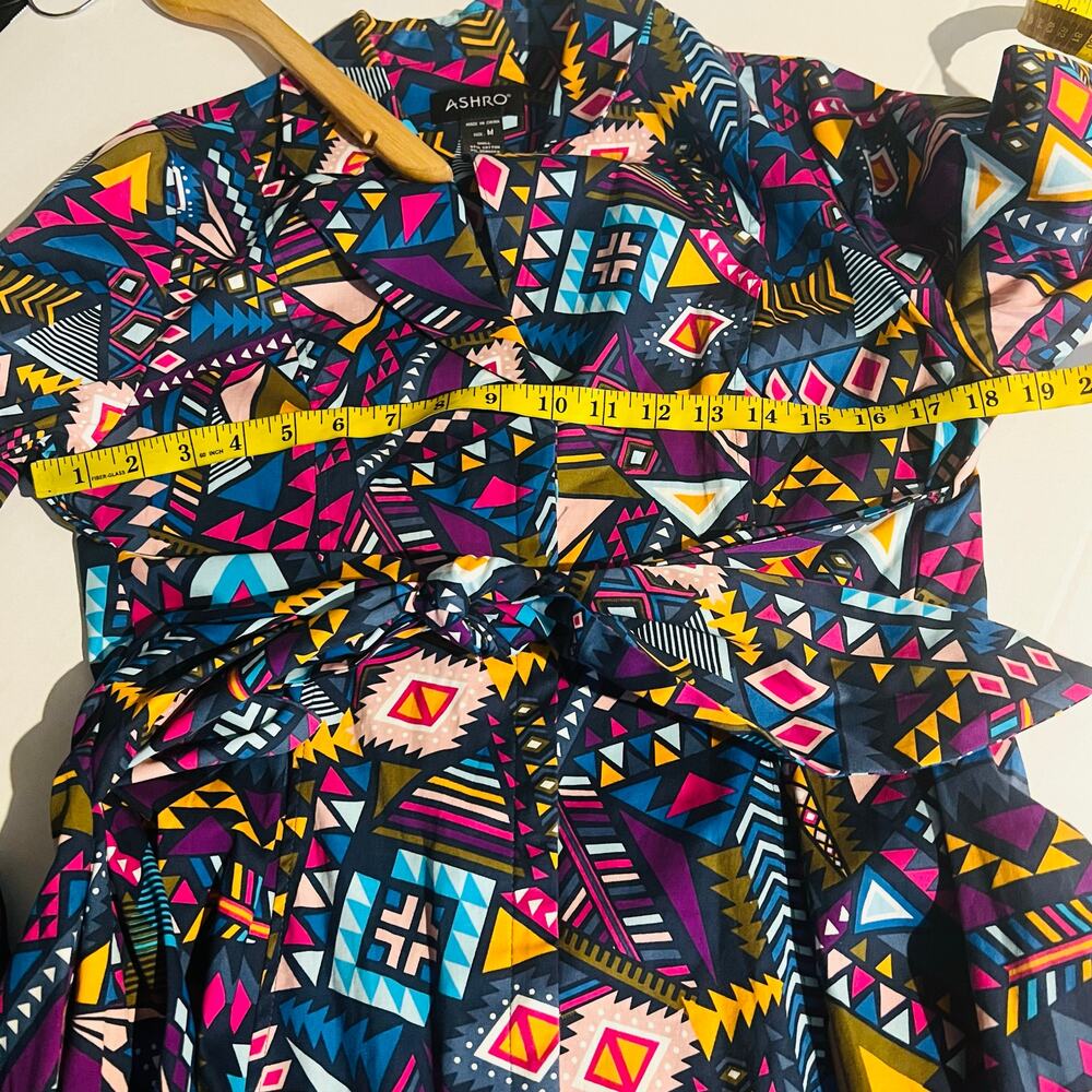 Ashro Neesha High Low Abstract Print Long Sleeve Tie Front Dress Size M Medium - Picture 5 of 7